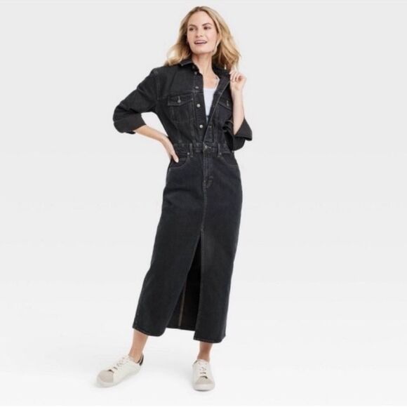 Universal Thread Long Sleeve Denim Maxi Dress - Black Was Size 4 NWT - Picture 1 of 8